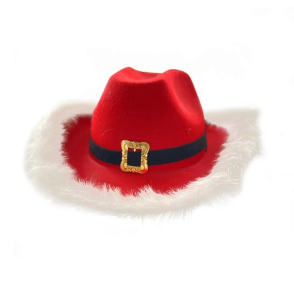 Jouluhattu höyhenillä ja LED-valoilla, cowboy-hattu punainen, länsimainen cowboy-hattu, joulupukki, harjalla koristeltu valohattu