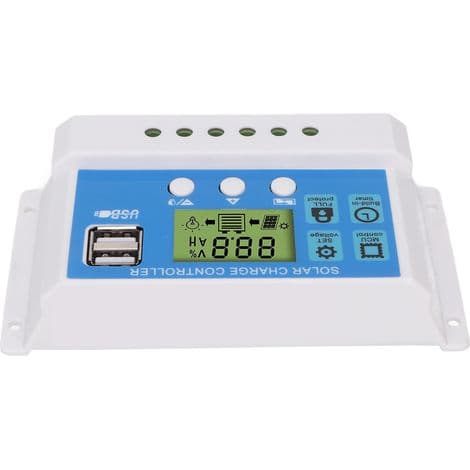 10A PWM solcelleladeregulator med LCD-skjerm, doble USB-porter, kompatibel med 12V/24V paneler