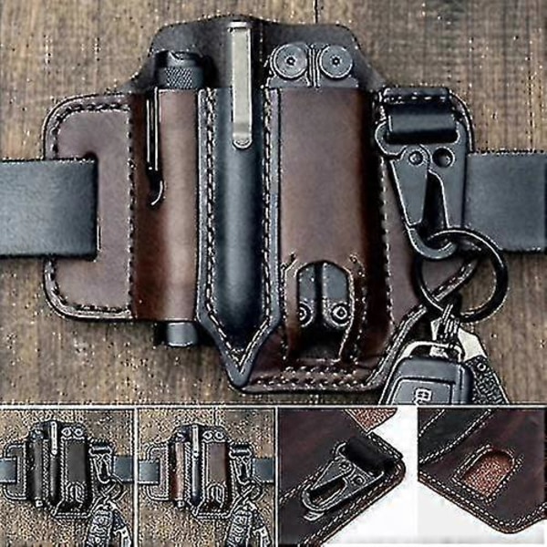 Multitool-lomme med nøgleholder, læderbæltesløjfe til taljen, multitool-skæfte til EDC
