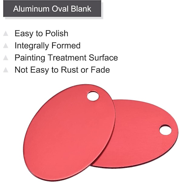 Alumiiniset soikeat leimausaihiot DIY-etikettilaput 25x38mm punainen askarteluun. Riipus