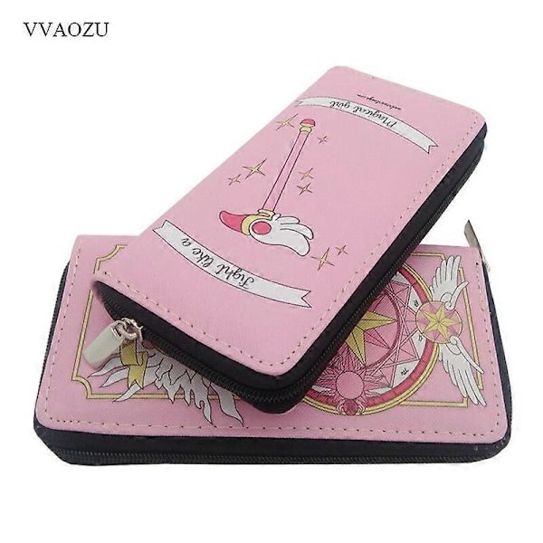 Plånbok Anime Card Captor Sakura Plånbok Tecknad Cardcaptor Sakura Kinomoto Lång Läder Damkoppling Pengarkort Dragkedja Söta Väskor