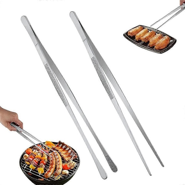 Kocktänger i rostfritt stål, långa, 2 stycken kocktänger i rostfritt stål, grilltänger tänger (30 cm)