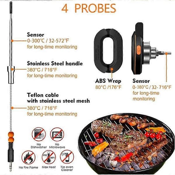 Trådlös Digital Bluetooth Smart Barbecue/Ugn Grill Kötttermometer för Kött Mat Barbecue Kol