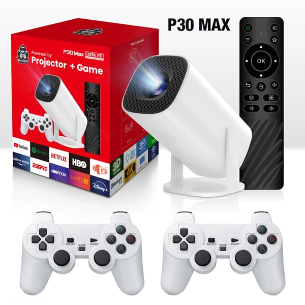 Projektor - Spelprojektor, 4K WiFi Android Hemmaspelkonsol, 720p HD-projektor, Vit, Huvudbildmodell