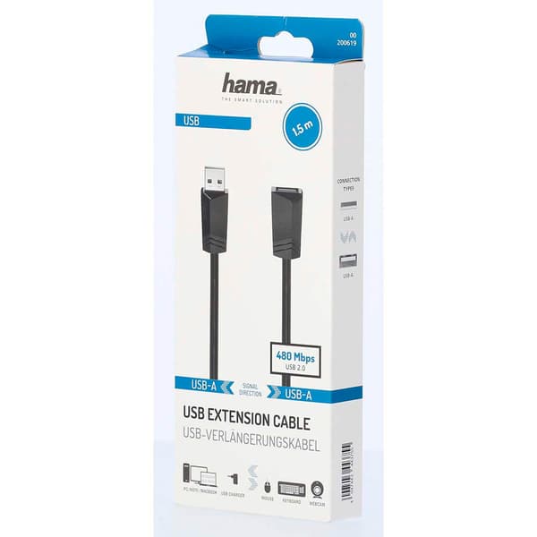 Kabel USB 2.0 Forlænger 480 Mbit/s 1,5m Sort