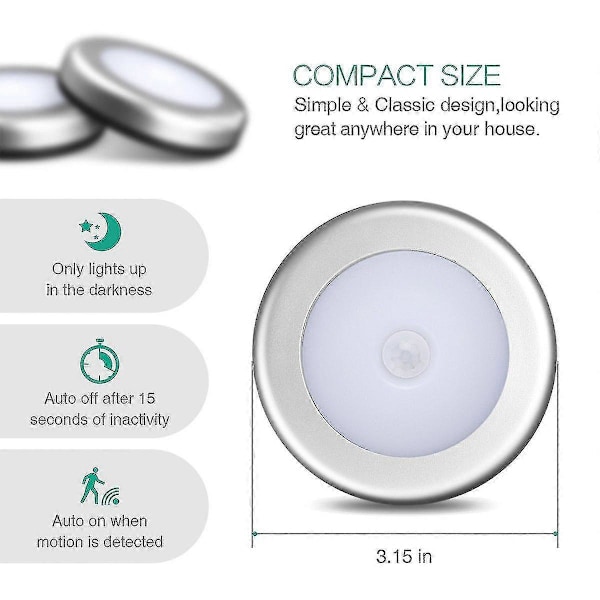 3 Pakkaa Liiketunnistimella Varustettuja Valoja, Langattomat Paristokäyttöiset Valot, Automaattinen Yövalo 3m Liimapehmusteilla - Mishan