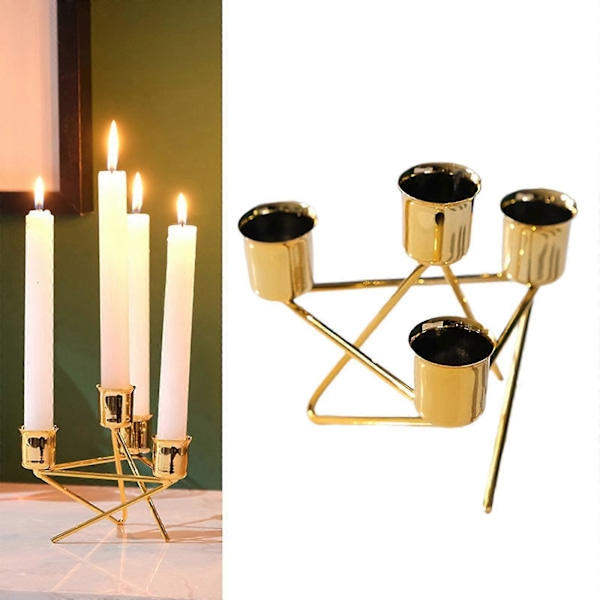 hg Nordisk Ljusstake Järnkonst Geometrisk Ställning Pelare Avsmalnande Ljus Ljusstake För Fest Skrivbord Bröllopsdekoration - 4 Koppar