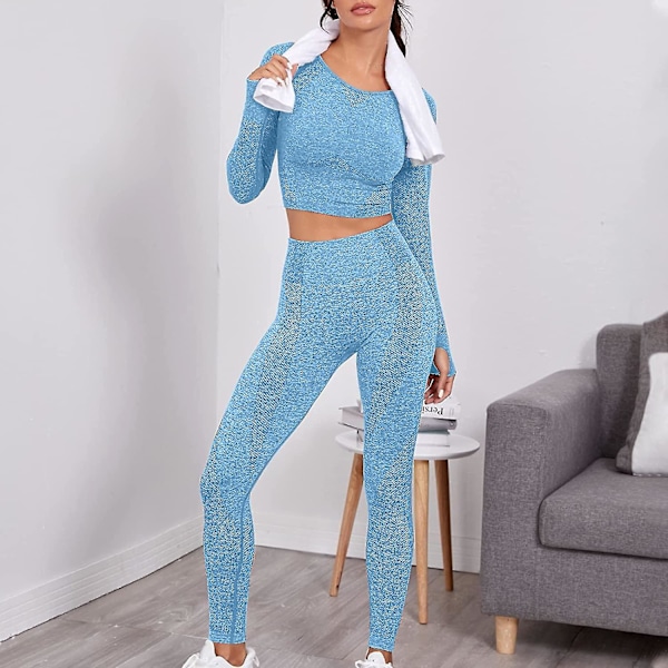 Sömlöst Träningsset för Kvinnor 2 Delar Korsband Sport-BH Böjd Midja Yoga Leggings Set