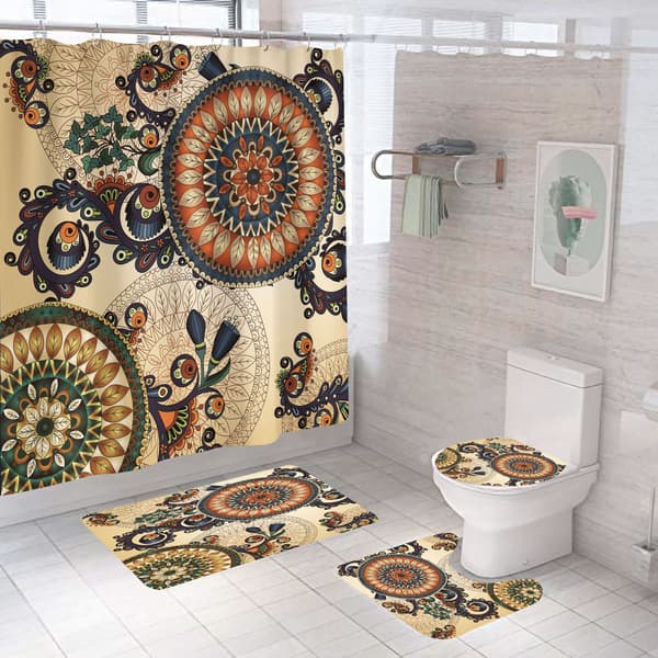4 st Badrum Duschdraperi Form Vattentätt Bad Draperi Set Toalettlock Matset (180*180cm) BILD2