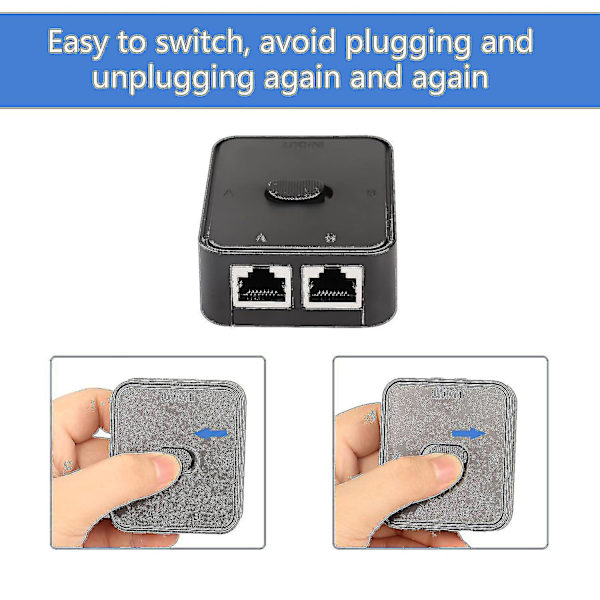 ZZY-Nätverks LAN-switch 2 portar, RJ45 nätverks-tryckknappsswitch-splitter-väljare, 100m 2 in 1 ut eller 1 in 2 ut, 2-ports nätverkshub svart