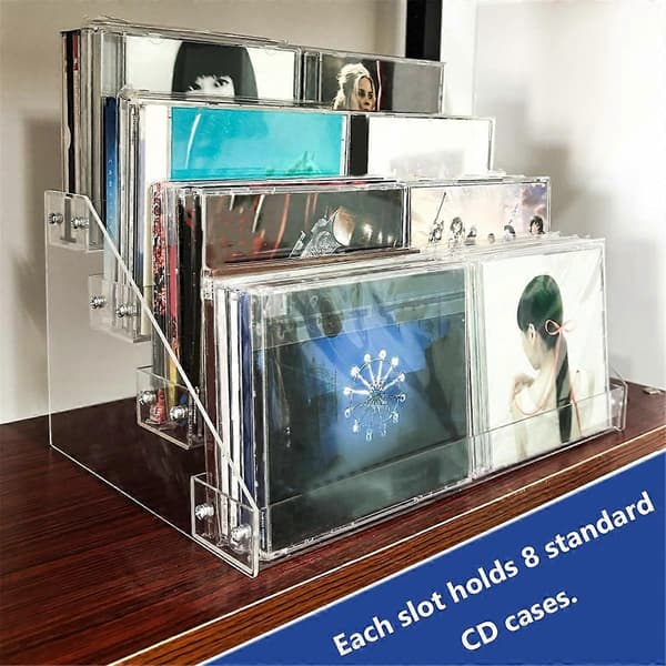 4-lags Klar Akryl CD Holder Kaskade CD Opbevaringsstativ, DVD/CD Displaystativ & Vinylplade Opbevaring
