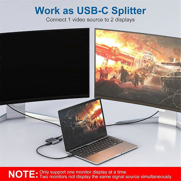 Switch Splitter för 2 datorer, Bi-direktionell USB C KVM-switch 1 in 2 ut för 8K@60Hz/4K@144Hz Vid