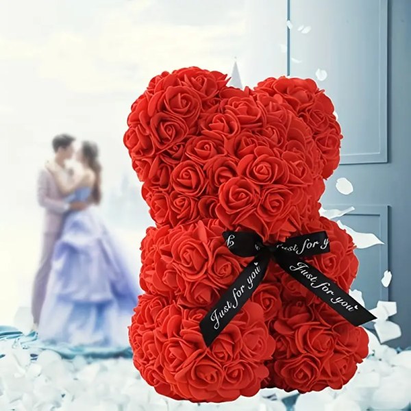 Immortal Rose Bear - konstgjorda skumblommor, perfekt present till alla hjärtans dag, mors dag, årsdag, bröllop, födelsedag och jul white
