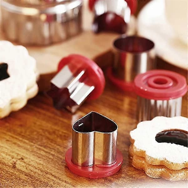 Linzer Kakeutstikkersett Rustfritt Stål 6-Deler, Utskiftbare Former for Baking, Frukt, Håndverk