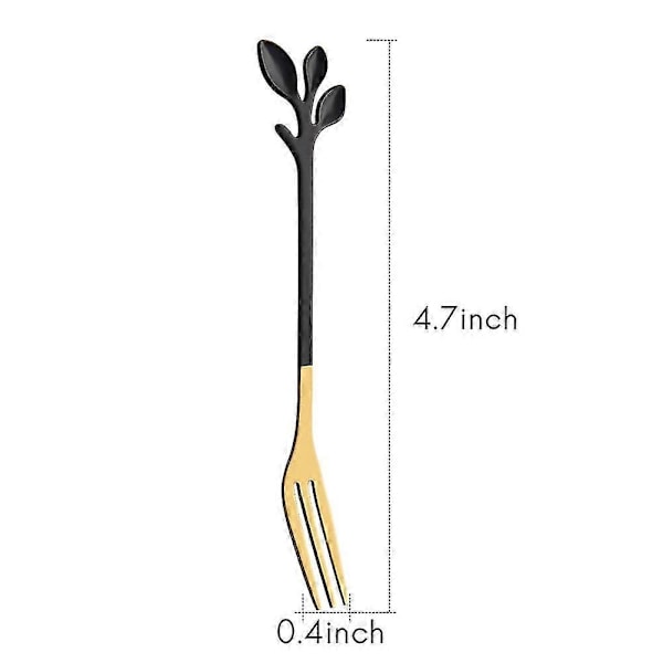 10 stk. Smagsgafler til dessert Rustfrit stål Blad Appetizer Gaffelfrugt Gaffel, Tåler opvaskemaskine Sort G