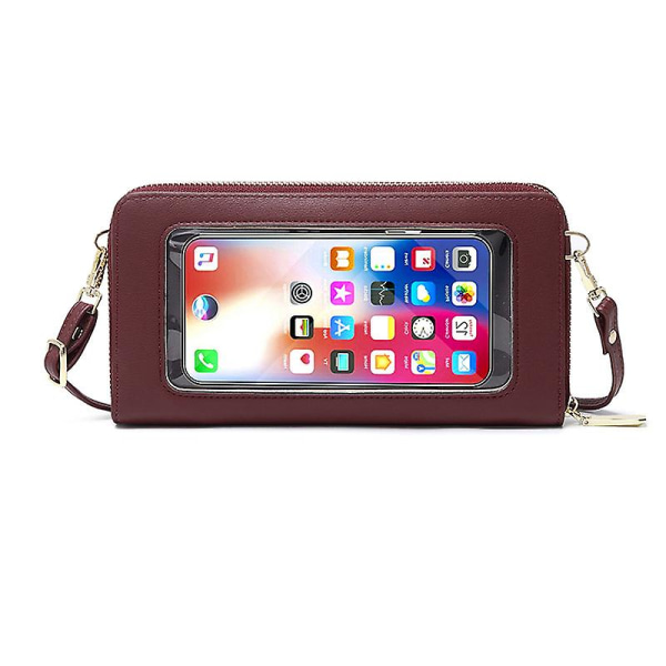 Berøringsskjerm mobiltelefonveske skulder crossbody nisje anti-degaussing mobiltelefonveske-jbk Wine Red