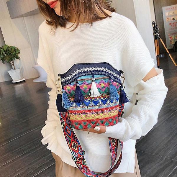Mode Bohemisk Etnisk Stil Kvinnors Halmvävd Axelväska Retro Casual Bucket Bag Na