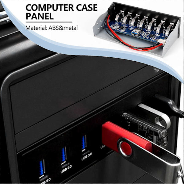 7 Port USB 3.0 Hub 5Gbs 5.25inch CD-ROM Drev Bay CD ROM Frontpanel til Computer Case+USB 3.0 19-pi