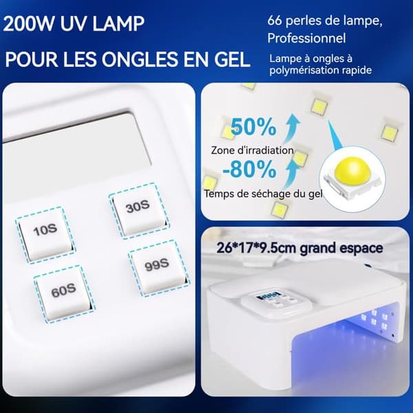 UV-neglelampe 26 x 17 x 9,5 cm 66 LED-pærer Digitalt foldbart design Fire-trins timer Smart sensor
