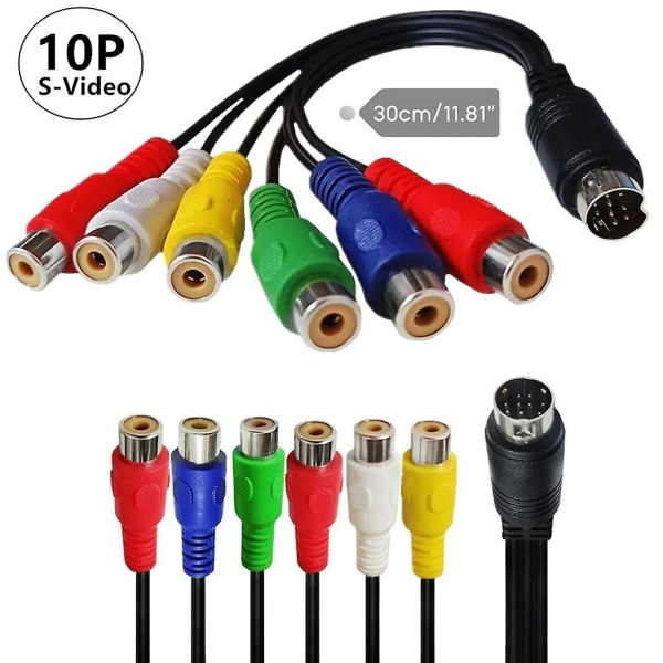10 stifts ljud och video Din kabel S-video 10 stift till 6rca honkabel Rgb Composite Composite Converter Kabel 30cm