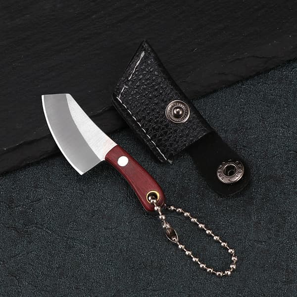 Minikniv til nøglering, lommekniv i rustfrit stål med skede