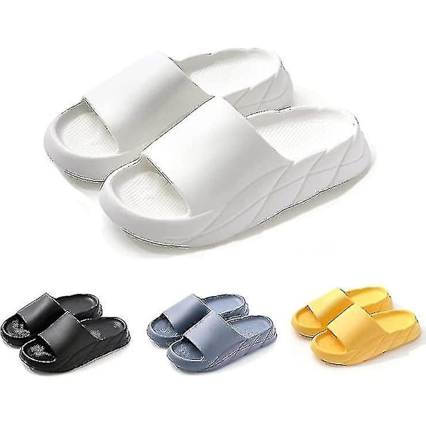 Pudeslippers til Kvinder og Mænd Cloud Slippers Skridsikre Hurtigtørrende Badeslippers, Åben Tå Bløde Tykke Slippers Hvide