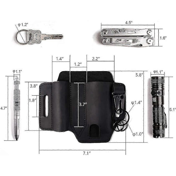 Multitool-lomme med nøgleholder, læderbæltesløjfe til taljen, multitool-skæfte til EDC