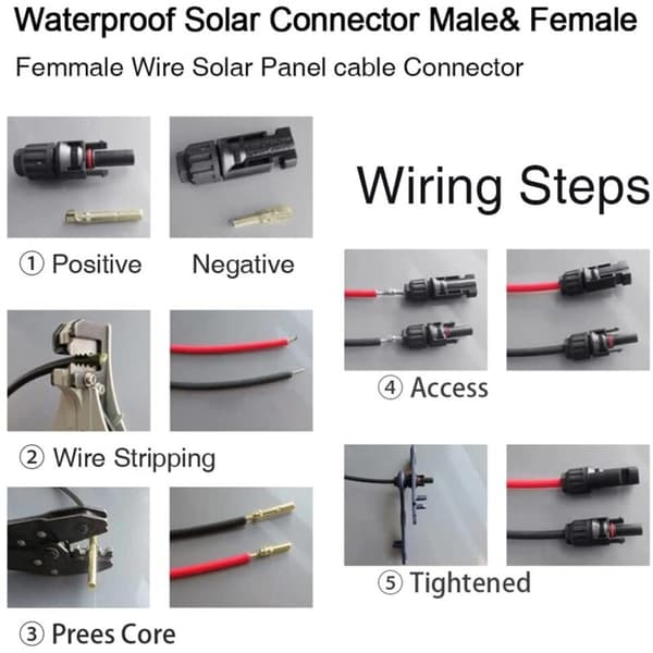 Solcelleforbindelse, MC4-forbindelse, PV-forbindelse, fotovoltaisk solcelleforbindelse, han/hun solcellekabelstik, vandtæt forsegling, til solcelleanlæg