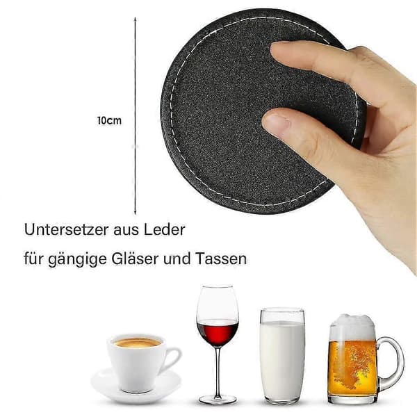 6-pak - Læder coasters - Coasters til glas, sort