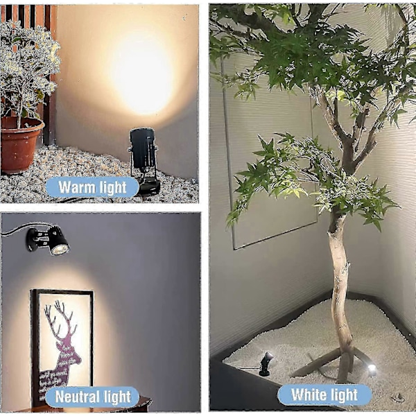 2 st LED Spotlights Inomhus Kompatibla Växter, 3 Färgers Accentbelysning Dimbar Uplights Spotlight Lampa Med Dimmer Ny