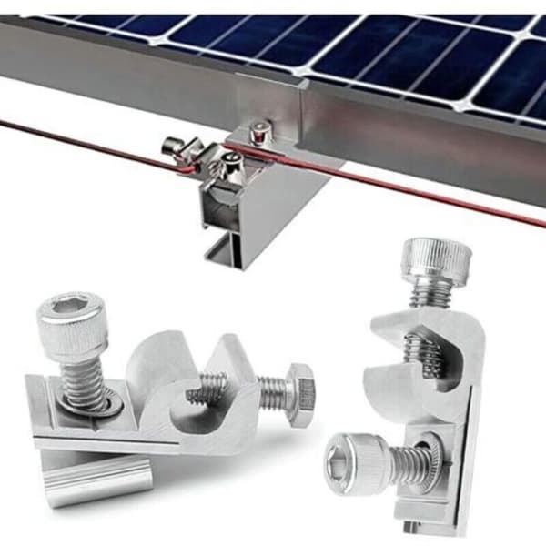 Solpanel monteringsbeslag, solpanel jordingsklemme, 4 stykker aluminium endeklemmer til PV solpaneler, til solcelle monteringssystem, M6