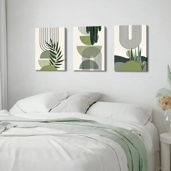 Träram Modern Estetisk Grön Växt Målning Väggdekoration Vardagsrum Boho Canvas Tryck Canvas Bild 30x40cmx3
