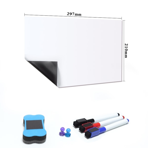 Magnetisk whiteboard med penne og viskelæder, multicolor