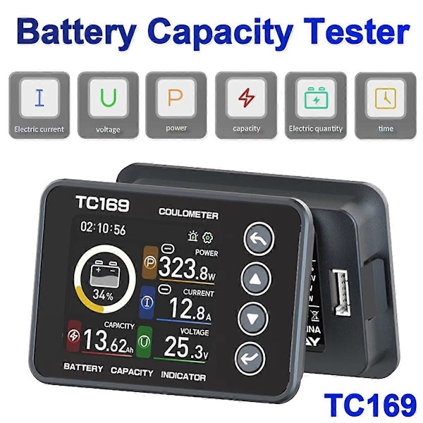 TC169 Højpræcisions Coulombmeter DC6-60V Lithium Batterikapacitetstester Indikator Farveskærm Pow