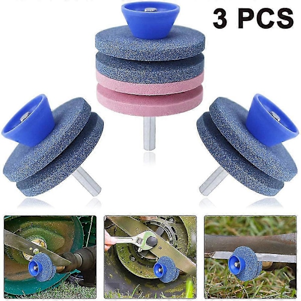 3 stk. sliper for gressklipperkniver, gressklippersliper, slipehjul for hageredskaper / gressklipperkniver
