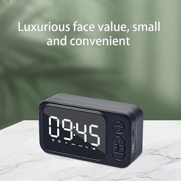 Bluetooth-högtalare med digital tidsvisning, dubbel väckarklocka, Bluetooth-högtalare, portabel trådlös utomhushögtalare med U-disk, radio, FM-klocka, Au