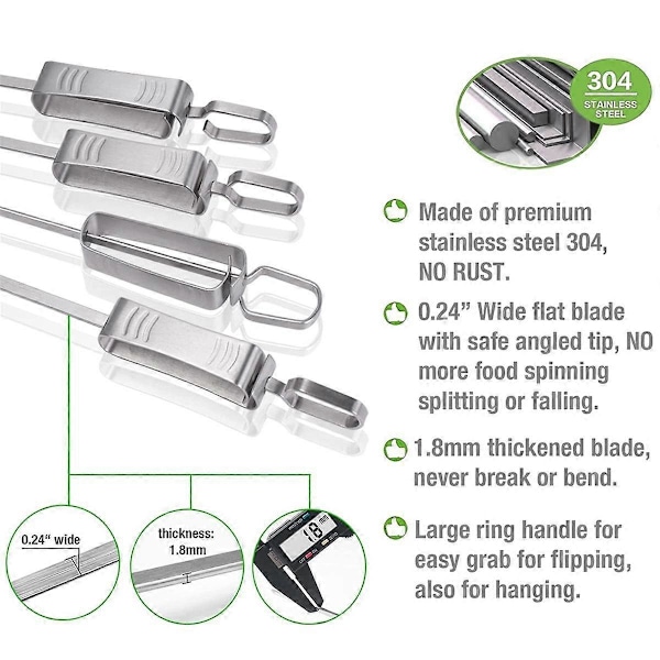 Ruostumattomasta teräksestä valmistetut varrastikut grilliin, 16 tuuman metallivarrastikut liukuhihnalla turvalliseen ja helppoon BBQ:hen