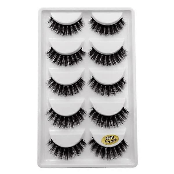 5 par lösögonfransar - 3D faux mink - G600 Svart