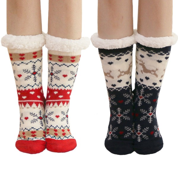 Liukumattomat sukat talvitossut sukat naisten joulu lattiasukat aikuisten kotiin nukkumistossut sukat-jbk Black deer, red snowflakes