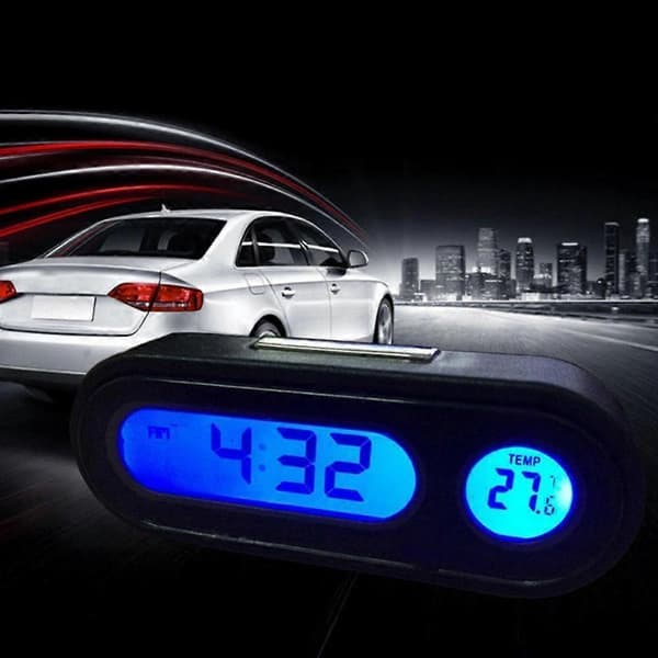 Auto Ure Lcd Baggrundsbelysning Digital Display Holdbar Bærbar Mini Universal Elektronisk Bilur Tid Ur Lysende Termometer