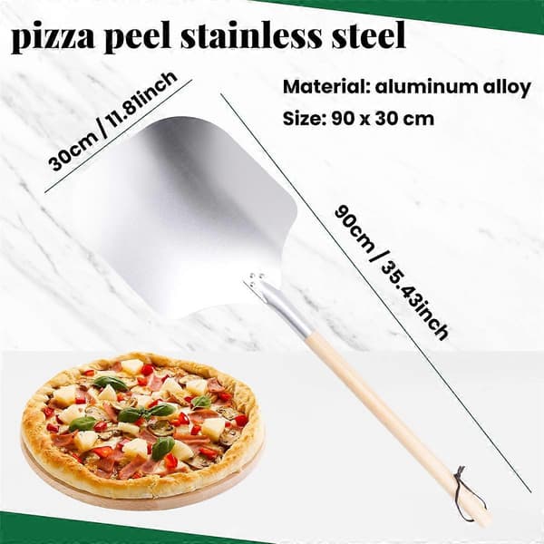 Pizza Pusher, pizzaspade lavet af rustfrit aluminium (90 cm) - praktisk og solid tråd, pizzaløfter