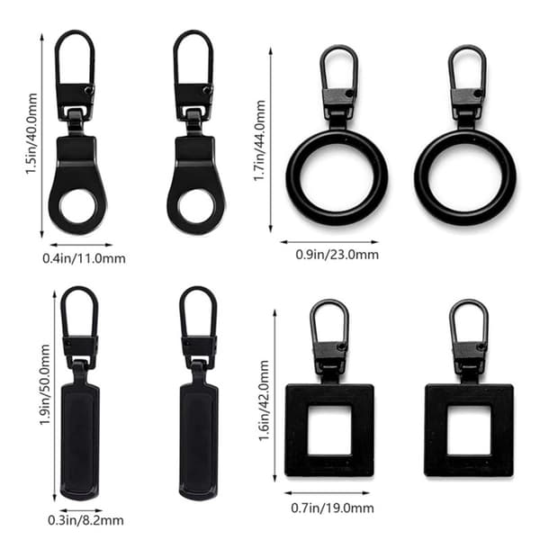 Removable Zipper 8-Piece Set - Black Metal Zipper Replacement Kit