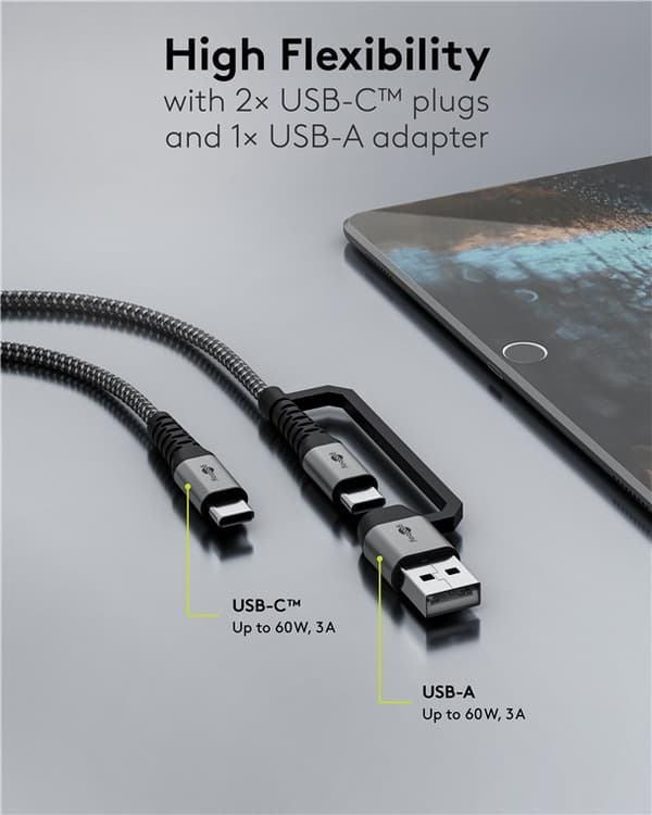 2in1 USB-tekstiilikaapeli, avaruusharmaa/hopea, m