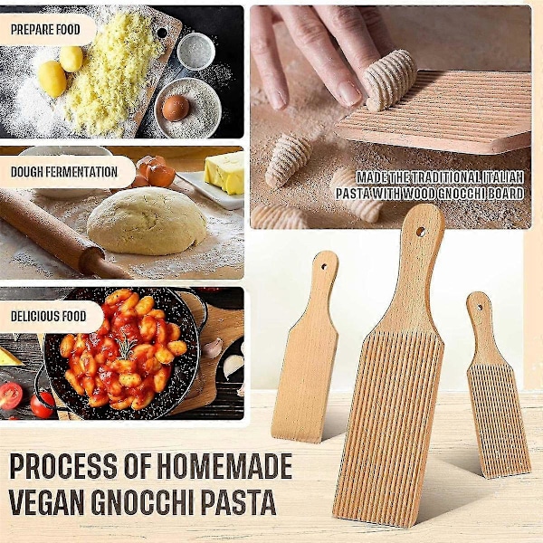 3 stk. Gnocchi Boards og Træsmørpadler til Rulning af Dej 23,1 x 7,1 cm Gnocchi Paddle Pasta Fremstillingsværktøj Rulle