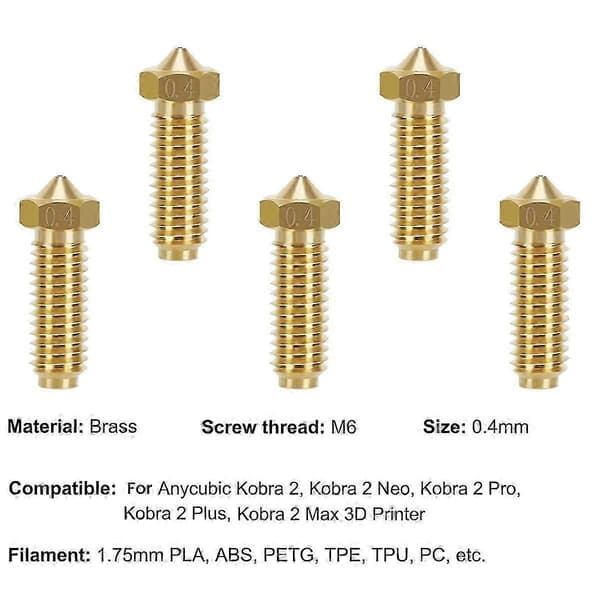 5 stk. 0,4 mm messingdyser og 5 stk. silikonesokker til 2,3D printerdele ekstruder hotends dyser bs
