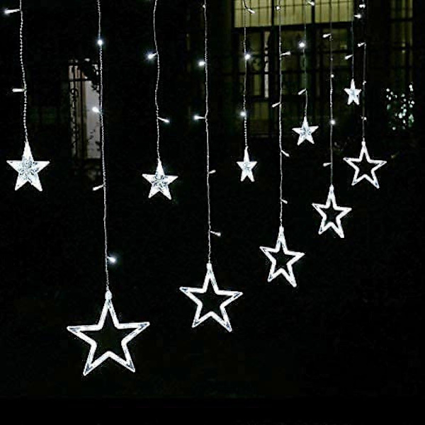 12 Stjärnformade LED-Ljuskedja, Julbelysning, Stjärnridå, 138 LED, 8 Ljuslägen, för inomhus, utomhus, jul, fest, dekoration, bröllop, trädgård