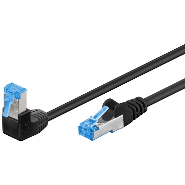 Patch Cable CAT 6A, 1x 90° Angled, S/FTP (PiMF), Black, 0.25 m