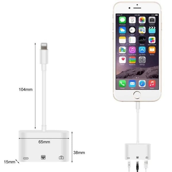 Lightning till RJ45 Ethernet-adapter LAN-adapter med nätverkskabel USB-kabel med laddningsport Vit