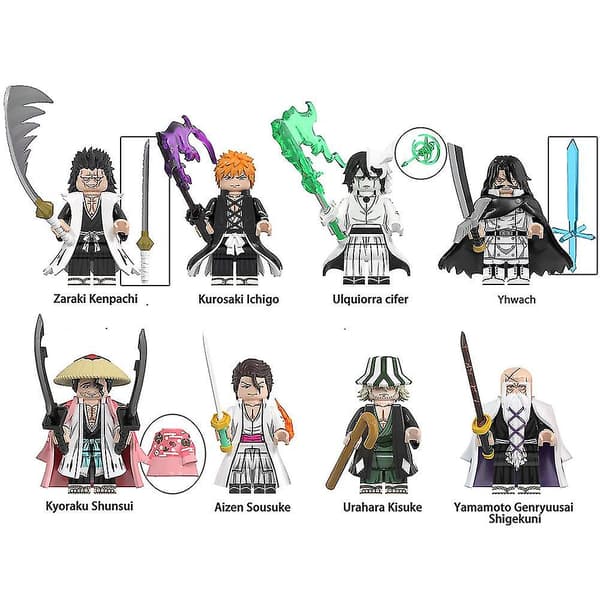 8-pack Bleach Minifigur Modellbyggstenar Leksak Dekoration Barnfödelsedagspresent