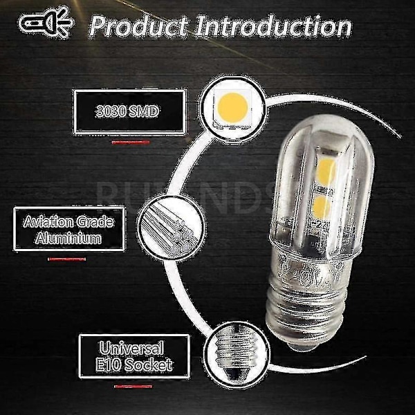 E10 LED Pære 220v 230v AC Energibesparende LED Indikatorlys 8mm Skruefatning 3030 4smd LED Chipsets Opgraderet Pære, Varmt Hvidt (4 Pak) HHS